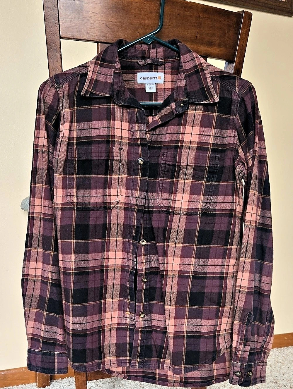 Carhartt Women's Rugged Flex Midweight Plaid Flannel Shirt Purple & Pink Small